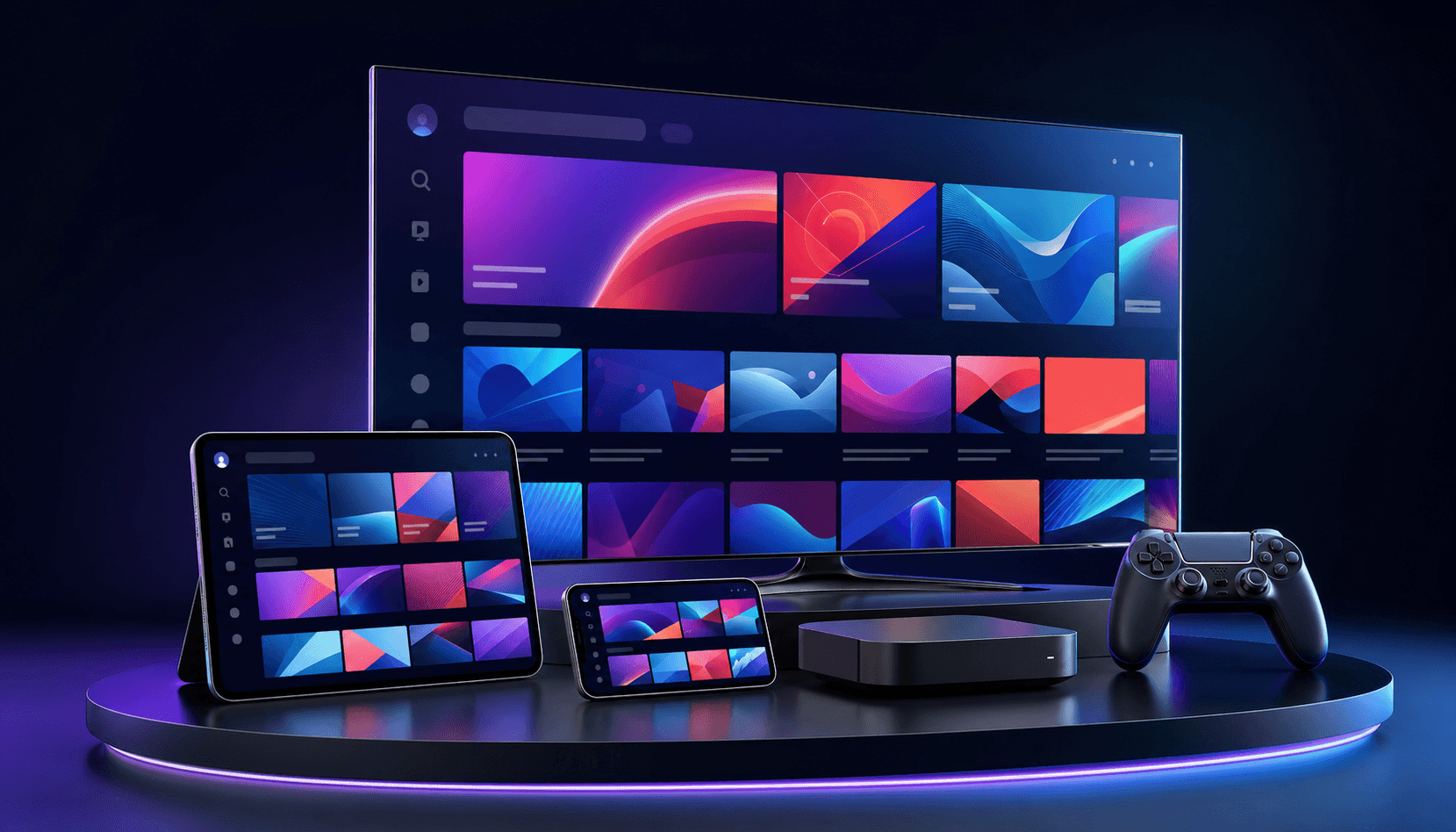 Urstream IPTV running across television, tablet, phone, and streaming devices