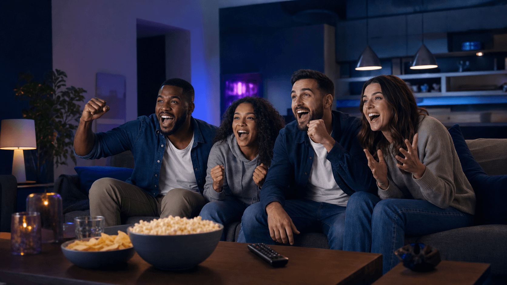 Friends and family enjoying an Urstream IPTV movie night together