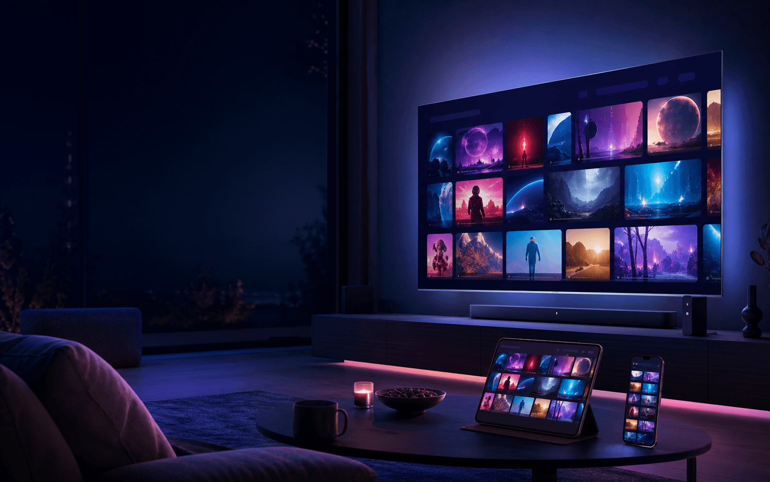 Urstream IPTV app shown on a TV with live channels and movies